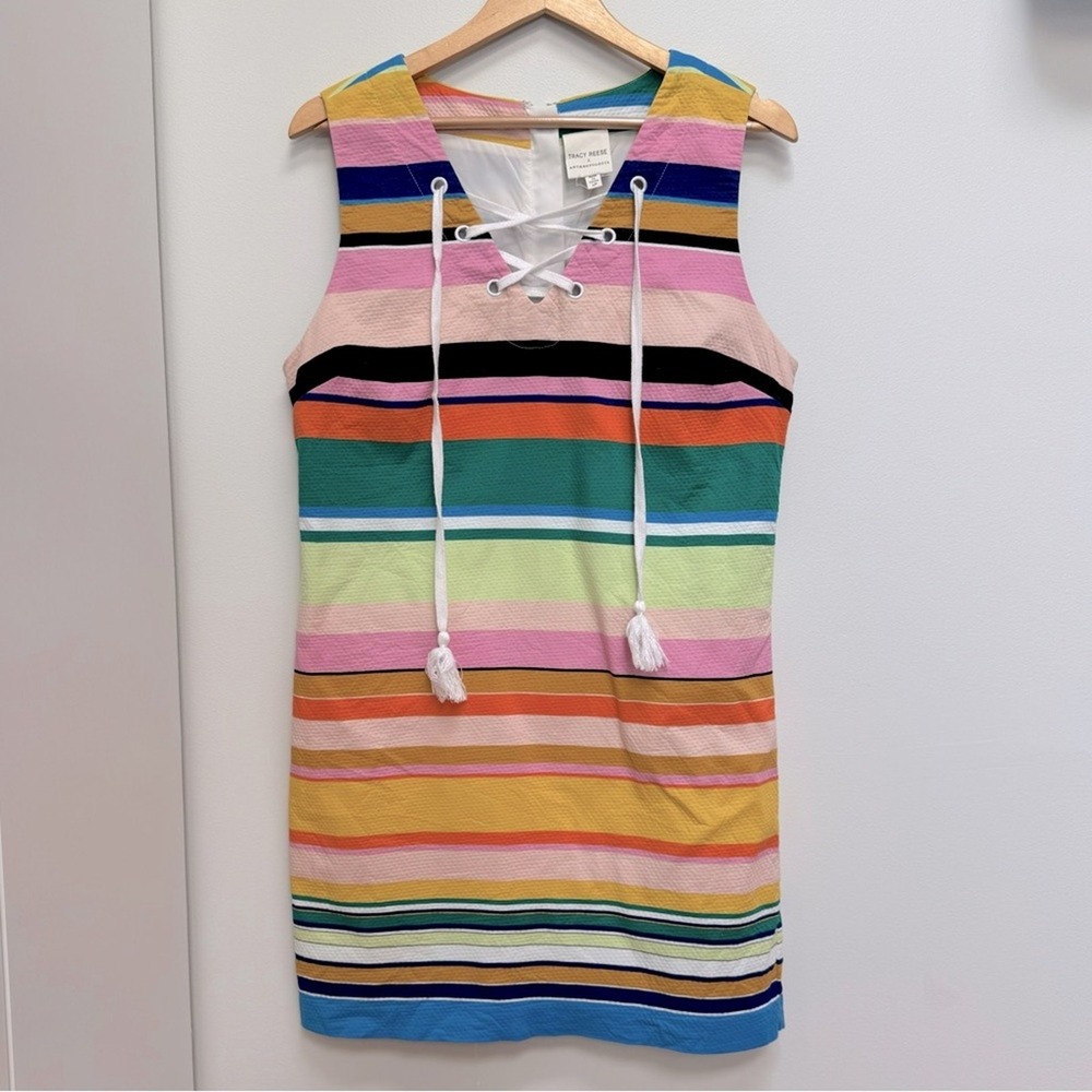 Tracy Reese x Anthropologie Coastal Stripe Shift Dress Multicolor Size L‎ Petite